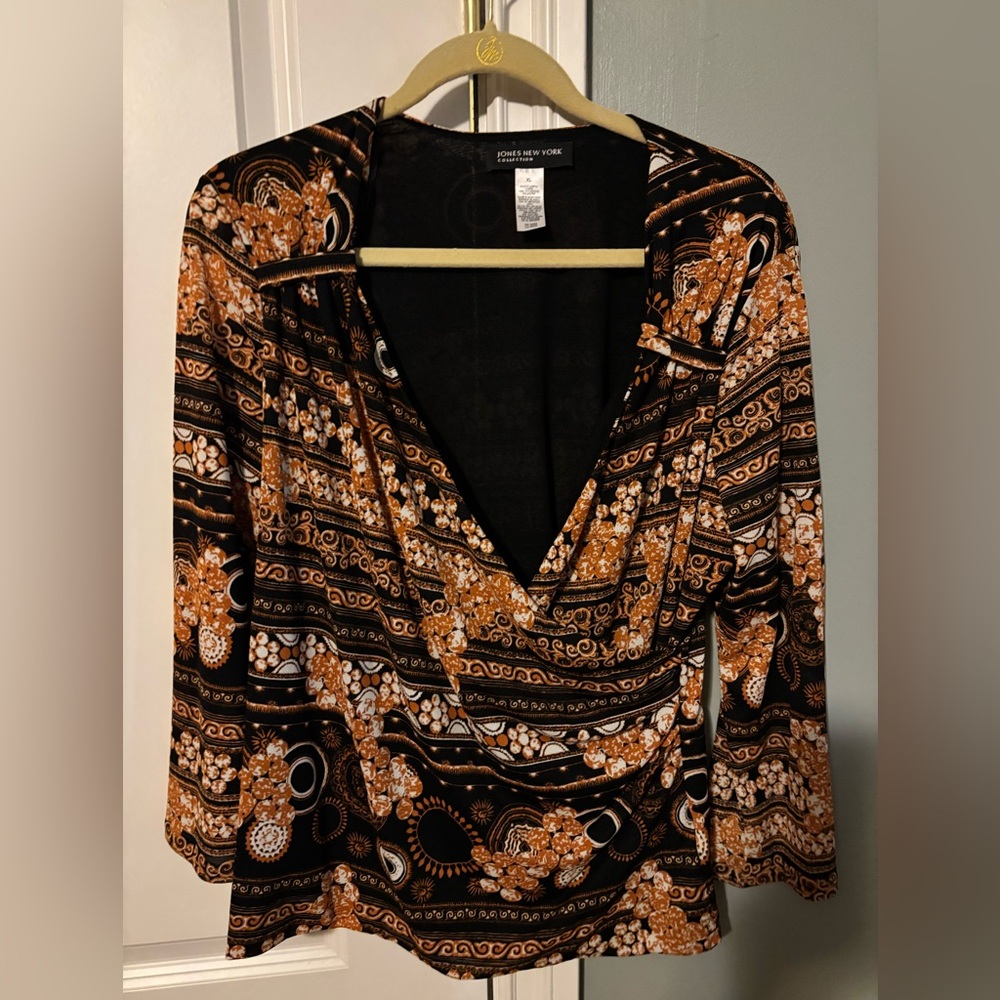 Jones New York Bohemian Paisley Wrap blouse ax xl